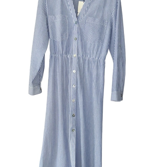 Zara Midi Dress Stripe Size Small New Blue White - Picture 3 of 10